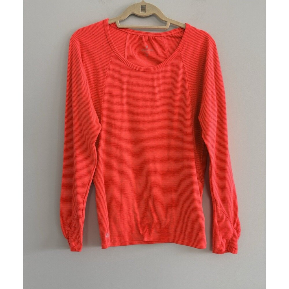 Athleta Hayes Valley Top Coral Gray Striped Women's Medium Long Sleeve Athletic